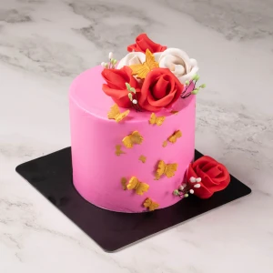 PINK FLOWER AND BUTTERFLY THEME FONDANT CAKE